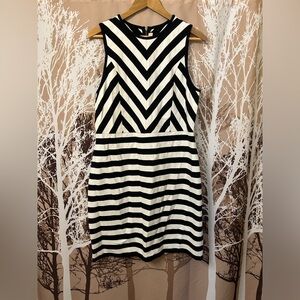 LOFT Black and White Striped Chevron Dress - Size 14